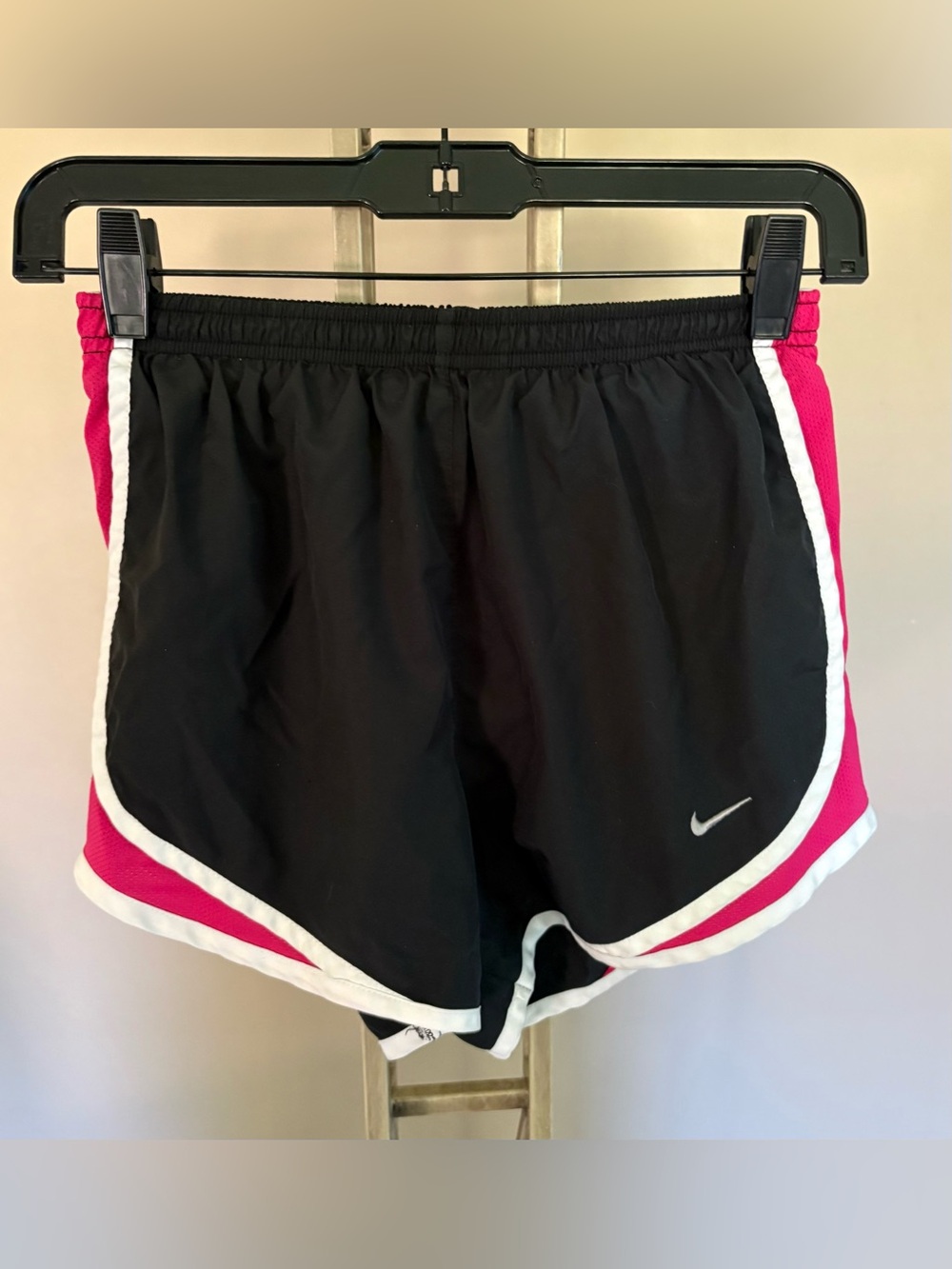 Nike Women's Black Pink Athletic Running Short with Reflective Swoosh inside tie